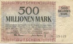 Hamborn (heute: Duisburg) - Thyssen-Hütte, August, Gewerkschaft, Gewerkschaften Friedrich Thyssen, Lohberg, Rhein I - 1.9.1923 - 31.3.1924 - 500 Millionen Mark