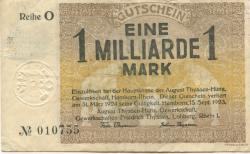 Hamborn (heute: Duisburg) - Thyssen-Hütte, August, Gewerkschaft, Gewerkschaften Friedrich Thyssen, Lohberg, Rhein I - 15.9.1923 - 31.3.1924 - 1 Milliarde Mark