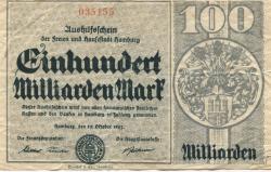 Hamburg - Stadt und Staat - 29.10.1923 - 100 Milliarden Mark