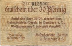Hamburg - Hafenbetriebs-Verein eV, Wolfgangsweg 5 - November 1919 - 30 Pfennig