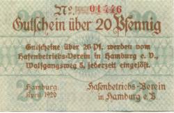 Hamburg - Hafenbetriebs-Verein eV, Wolfgangsweg 5 - April 1920 - 20 Pfennig 