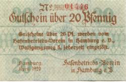 Hamburg - Hafenbetriebs-Verein eV, Wolfgangsweg 5 - April 1920 - 20 Pfennig