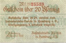 Hamburg - Hafenbetriebs-Verein eV, Wolfgangsweg 5 - November 1920 - 20 Pfennig
