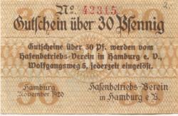 Hamburg - Hafenbetriebs-Verein eV, Wolfgangsweg 5 - November 1920 - 30 Pfennig