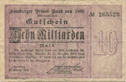 Hamburg - Hamburger Privat-Bank von 1860 AG, Kleine Johannisstr. - 24.10.1923 - 30.11.1923 - 10 Milliarden Mark