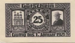 Hamburg - Käse, H., Alsterarcaden 9 - - 1.1.1921 - 25 Pfennig