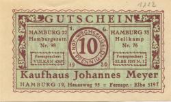 Hamburg - Meyer, Johannes, Kaufhaus, Heussweg 95, Hamburger Str. 98 und Hellkamp 76 - 1.6.1920 - 10 Pfennig