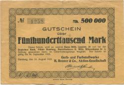 Hamburg - Renner, H., & Co AG, Gerb- und Farbstoffwerke, Billhorner Canalstr. 20 - 13.8.1923 - 30.9.1923 - 500000 Mark