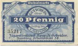 Hamburg - Sossidi, Gebrüder, Zigarettenfabrik, Schulterblatt 58 - - 1.3.1921 - 20 Pfennig