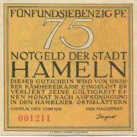 Hameln - Stadt - 1.6.1921 - 75 Pfennig