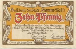 Hamm -Stadt - 1.10.1921 - 10 Pfennig