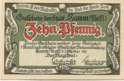 Hamm -Stadt - 1.10.1921 - 10 Pfennig