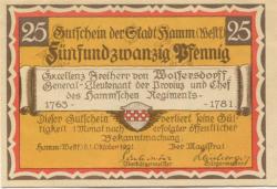 Hamm -Stadt - 1.10.1921 - 25 Pfennig