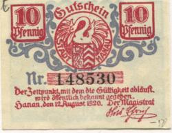 Hanau - Stadt - 12.8.1920 - 10 Pfennig