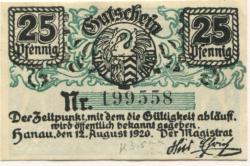 Hanau - Stadt - 12.8.1920 - 25 Pfennig