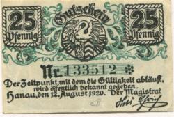 Hanau - Stadt - 12.8.1920 - 25 Pfennig