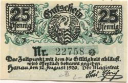 Hanau - Stadt - 12.8.1920 - 25 Pfennig