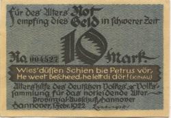 Hannover - Altershilfe des deutschen Volkes, Provinzialausschuss Hannover - 1.2.1922 - 10 Mark