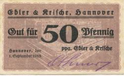 Hannover - Edler & Krische, Geschäftsbücherfabrik, Buch- und Steindruckerei - 1.9.1918 - 50 Pfennig
