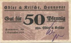 Hannover - Edler & Krische, Geschäftsbücherfabrik, Buch- und Steindruckerei - 1.9.1918 - 50 Pfennig