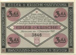 Hannover - Edler & Krische, Geschäftsbücherfabrik, Buch- und Steindruckerei - 1.12.1921 - 3 Mark