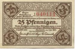 Hannover - Handelskammer - 1.7.1921 - 25 Pfennig