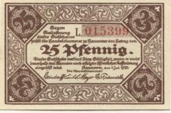 Hannover - Handelskammer - 1.7.1921 - 25 Pfennig