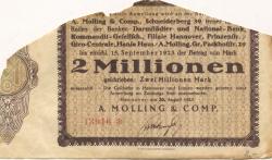 Hannover - Molling, A. & Co, Schneiderberg 39 - 20.8.1913 - 15.9.1923 - 2 Millionen Mark