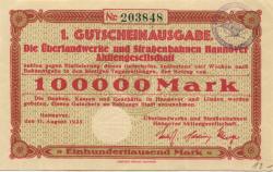 Hannover - Überlandwerke und Straßenbahnen AG - 11.8.1923 - 100000 Mark