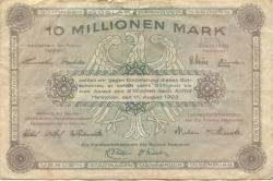 Hannover - Vereinigung niedersächsischer Handelskammern, Landwirtschaftskammer für die Provinz Hannover, Landesbank der Provinz und Girozentrale - 15.8.1923 - 10 Millionen Mark