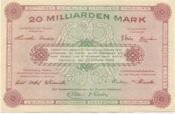 Hannover - Vereinigung niedersächsischer Handelskammern, Landwirtschaftskammer für die Provinz Hannover, Landesbank der Provinz und Girozentrale - 25.10.1923 - 20 Milliarden Mark