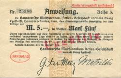 Hannover-Linden - Hannoversche Maschinenbau AG, vormals Georg Egestorff - 20.8.1914 - 5 Mark