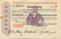 Hannover-Linden - Hannoversche Maschinenbau AG, vormals Georg Egestorff - 15.8.1923 - 300000 Mark