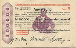 Hannover-Linden - Hannoversche Maschinenbau AG, vormals Georg Egestorff - 15.8.1923 - 300000 Mark