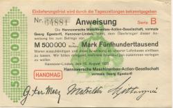 Hannover-Linden - Hannoversche Maschinenbau AG, vormals Georg Egestorff - 15.8.1923 - 500000 Mark