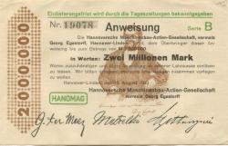 Hannover-Linden - Hannoversche Maschinenbau AG, vormals Georg Egestorff - 15.8.1923 - 2 Millionen Mark