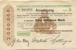 Hannover-Linden - Hannoversche Maschinenbau AG, vormals Georg Egestorff - 15.8.1923 - 2 Millionen Mark