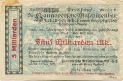 Hannover-Linden - Hannoversche Maschinenbau AG, vormals Georg Egestorff - 24.10.1923 - 5 Milliarden Mark