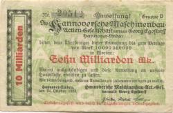 Hannover-Linden - Hannoversche Maschinenbau AG, vormals Georg Egestorff - 24.10.1923 - 10 Milliarden Mark