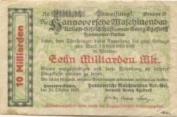 Hannover-Linden - Hannoversche Maschinenbau AG, vormals Georg Egestorff - 24.10.1923 - 10 Milliarden Mark