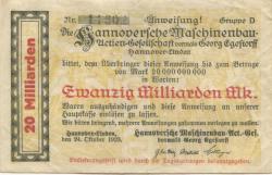Hannover-Linden - Hannoversche Maschinenbau AG, vormals Georg Egestorff - 24.10.1923 - 20 Milliarden Mark