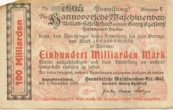 Hannover-Linden - Hannoversche Maschinenbau AG, vormals Georg Egestorff - 7.11.1923 - 100 Milliarden Mark