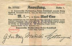 Hannover-Linden - Hannoversche Maschinenbau AG, vormals Georg Egestorff - 30.9.1916 - 1 Mark