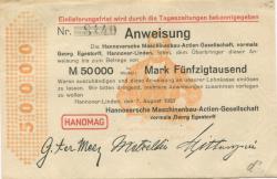 Hannover-Linden - Hannoversche Maschinenbau AG, vormals Georg Egestorff - 7.8.1923 - 50000 Mark