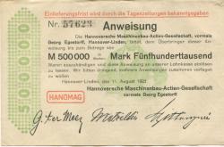 Hannover-Linden - Hannoversche Maschinenbau AG, vormals Georg Egestorff - 11.8.1923 - 500000 Mark
