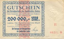 Hannover-Linden - Kreissparkasse des Landkreises Linden - 10.8.1923 - 1.9.1923 - 200000 Mark