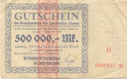 Hannover-Linden - Kreissparkasse des Landkreises Linden - 10.8.1923 - 1.9.1923 - 500000 Mark