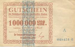 Hannover-Linden - Kreissparkasse des Landkreises Linden - 10.8.1923 - 1.9.1923 - 1 Million Mark