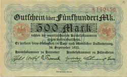 Hannover und Hildesheim - Handelskammern -  26.9.1922 - 500 Mark 