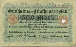 Hannover und Hildesheim - Handelskammern -  26.9.1922 - 500 Mark 